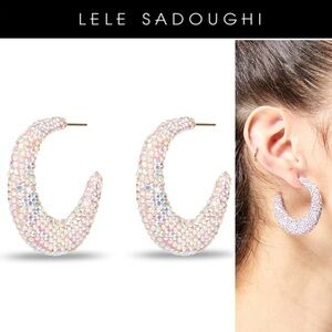 Lele Sadoughi Holographic Crystal Archer Pave Hoop Earrings 175$